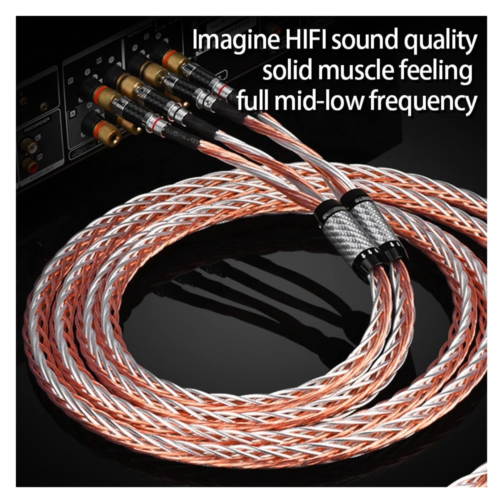 Premium DREEK HiFi OCC & Silver Speaker Cable - 2.5m High-End Audio Cable with Carbon Fiber Banana Plugs for Home Theater & Stereo Systems
