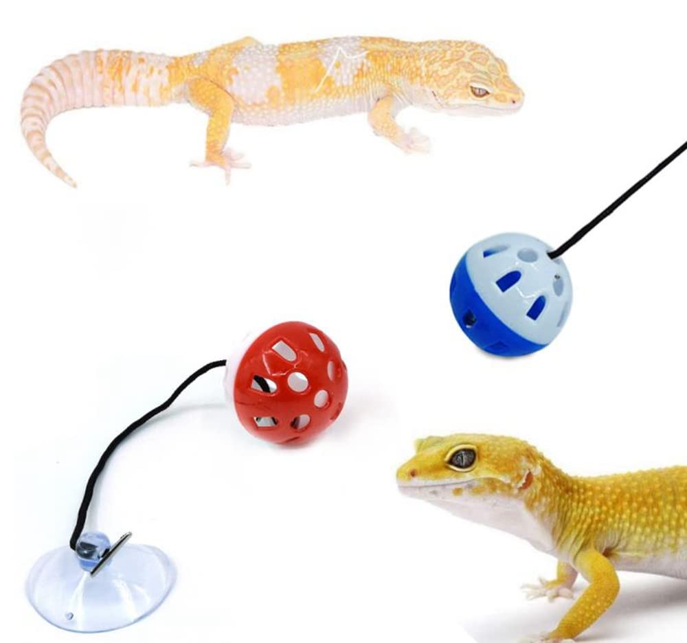 HAICHEN TEC 6 Pack Bearded Dragon Toy Bell Balls - Reptile Exercise & Enrichment Toys with Suction Cups & Ropes for Lizards, Geckos & Small Pets - Fun Interactive Play for Terrarium & Habitat Enrichment (6 Pack)