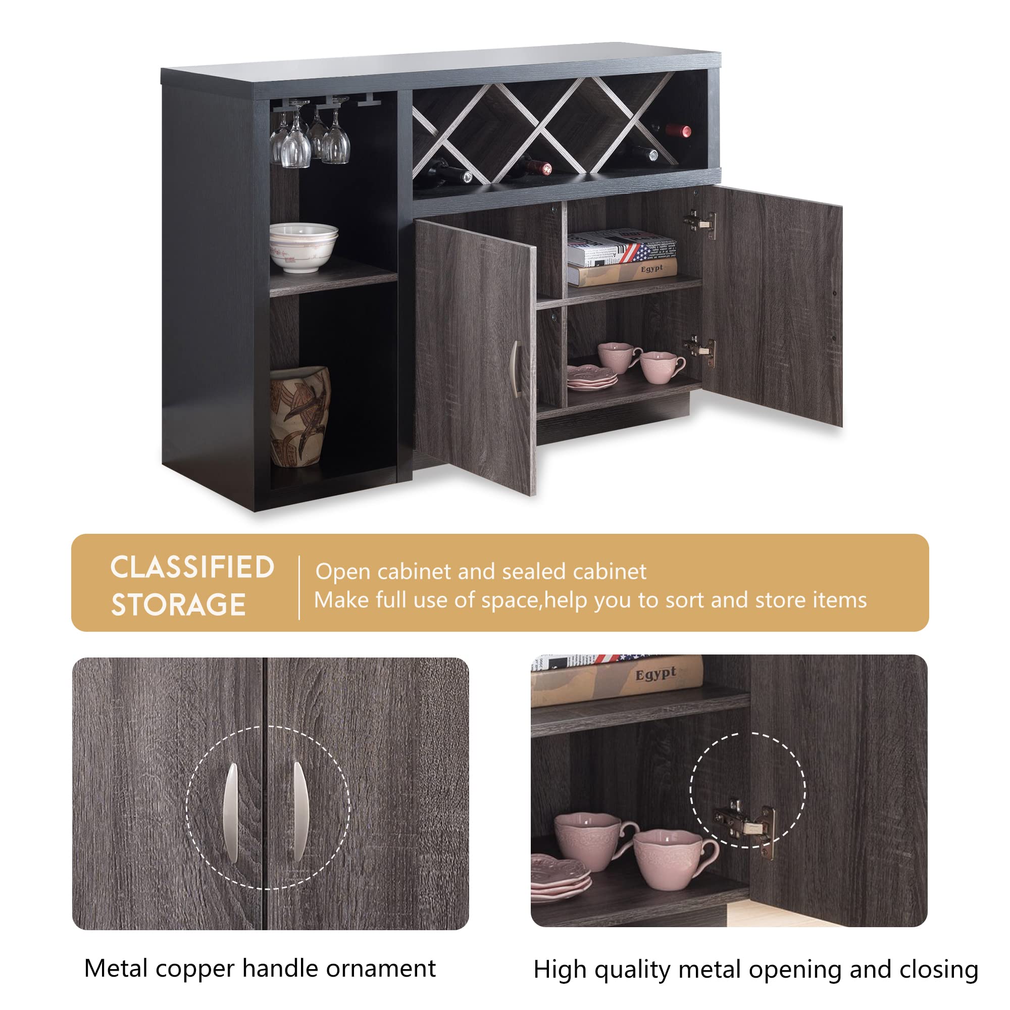 PayLessHere Grey Wine Bar Cabinet - Multifunctional Liquor Storage & Wine Rack for Kitchen, Dining Room, Home Bar - Perfect for Entertaining & Organizing Your Wine Collection