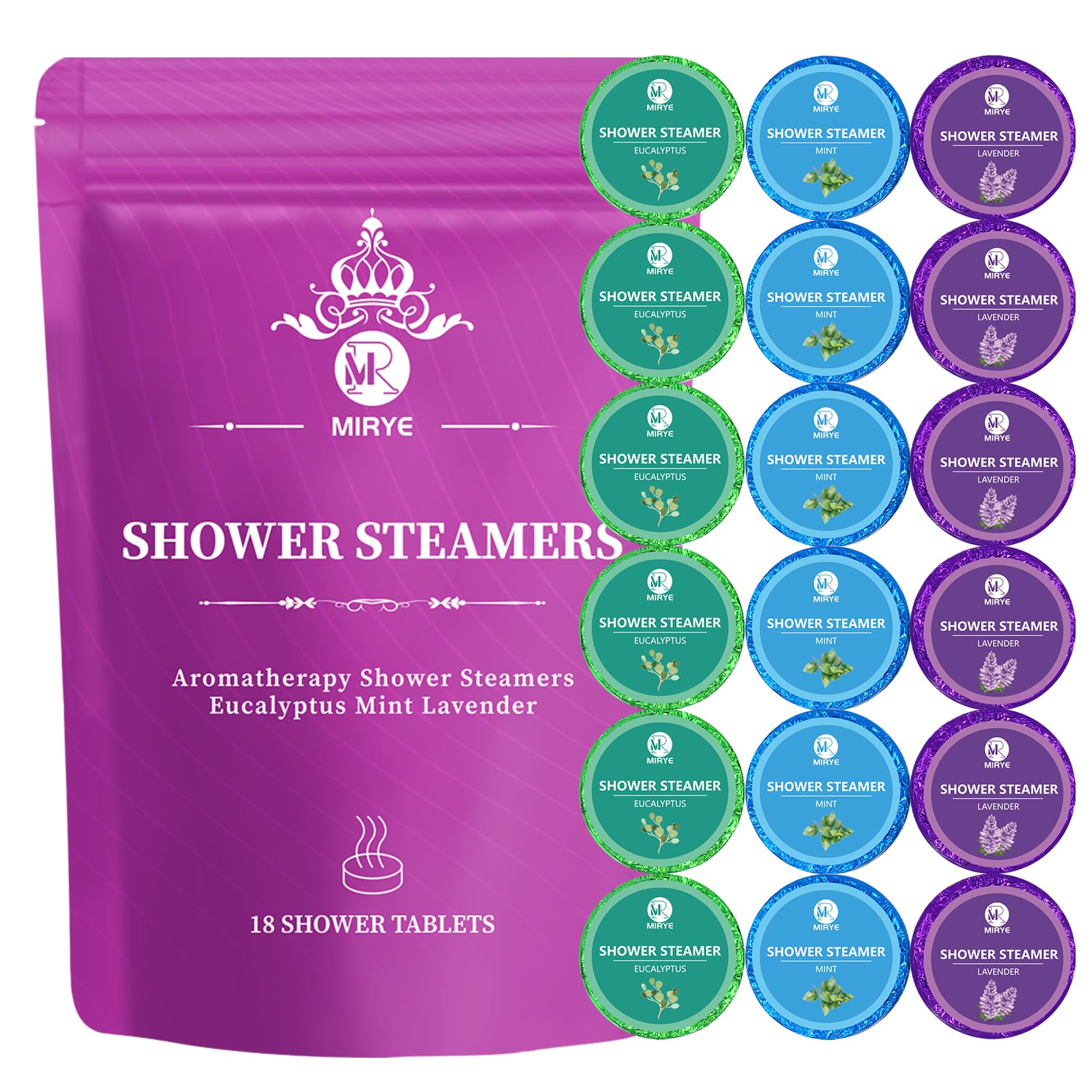 Organic Aromatherapy Shower Steamers - 18-Pack Eucalyptus Lavender Mint Essential Oil Shower Bombs for Stress Relief & Relaxation | Perfect Self-Care Gift for Women, Men, Mom - Ideal for Bath Time, Spa Day & Mother's Day Gifts