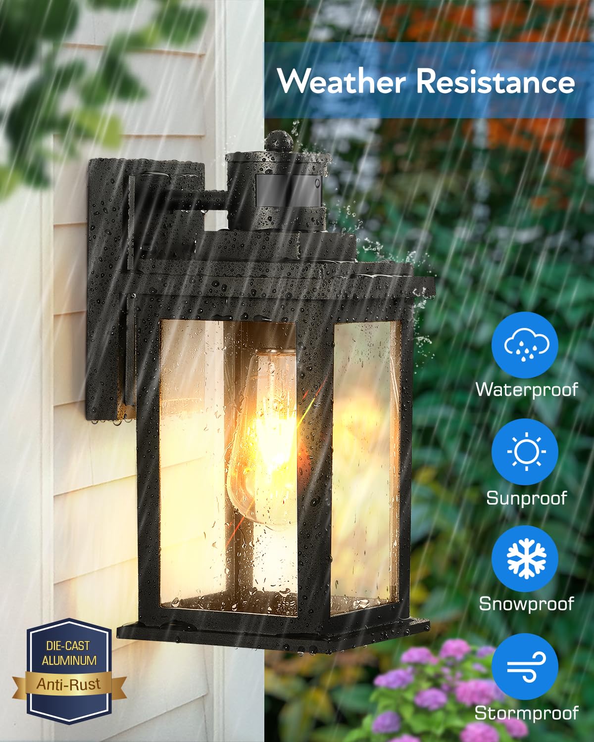 VIANIS Motion Sensor Outdoor Lights - 2 Pack Black Waterproof Exterior Lights with Dusk to Dawn Sensor, Adjustable Brightness & Detection Range - Perfect for Garage, Patio, Doorway, Porch & House Security Lighting