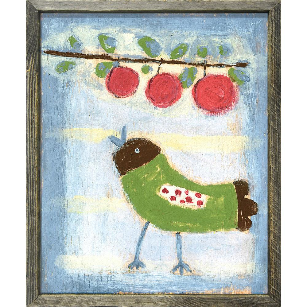 Vintage Bird with Cherries Wall Art Print - Handmade Home Decor for Living Room, Bedroom & Office - Nature Inspired Painting for Modern Interior Design