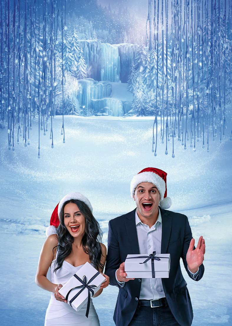 LYWYGG 5x7ft Winter Photography Backdrop - Snowy Ice Crystal Christmas Background for Kids Photo Studio Props | Perfect for Holiday Portraits, Newborn Shoots & Seasonal Decorations