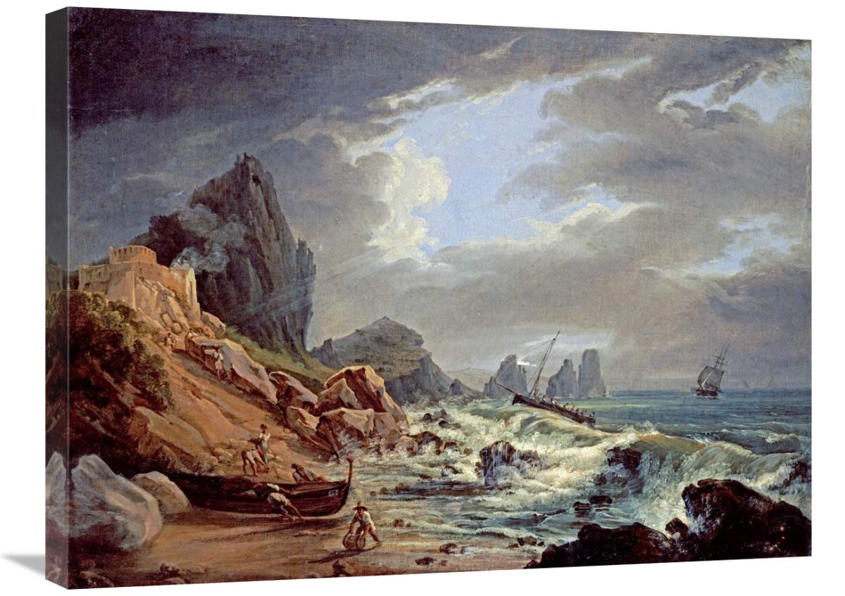 30 Inch Rocky Coastal Landscape Art Print - Italian School Painting - Perfect for Living Room, Bedroom & Office Wall Decor