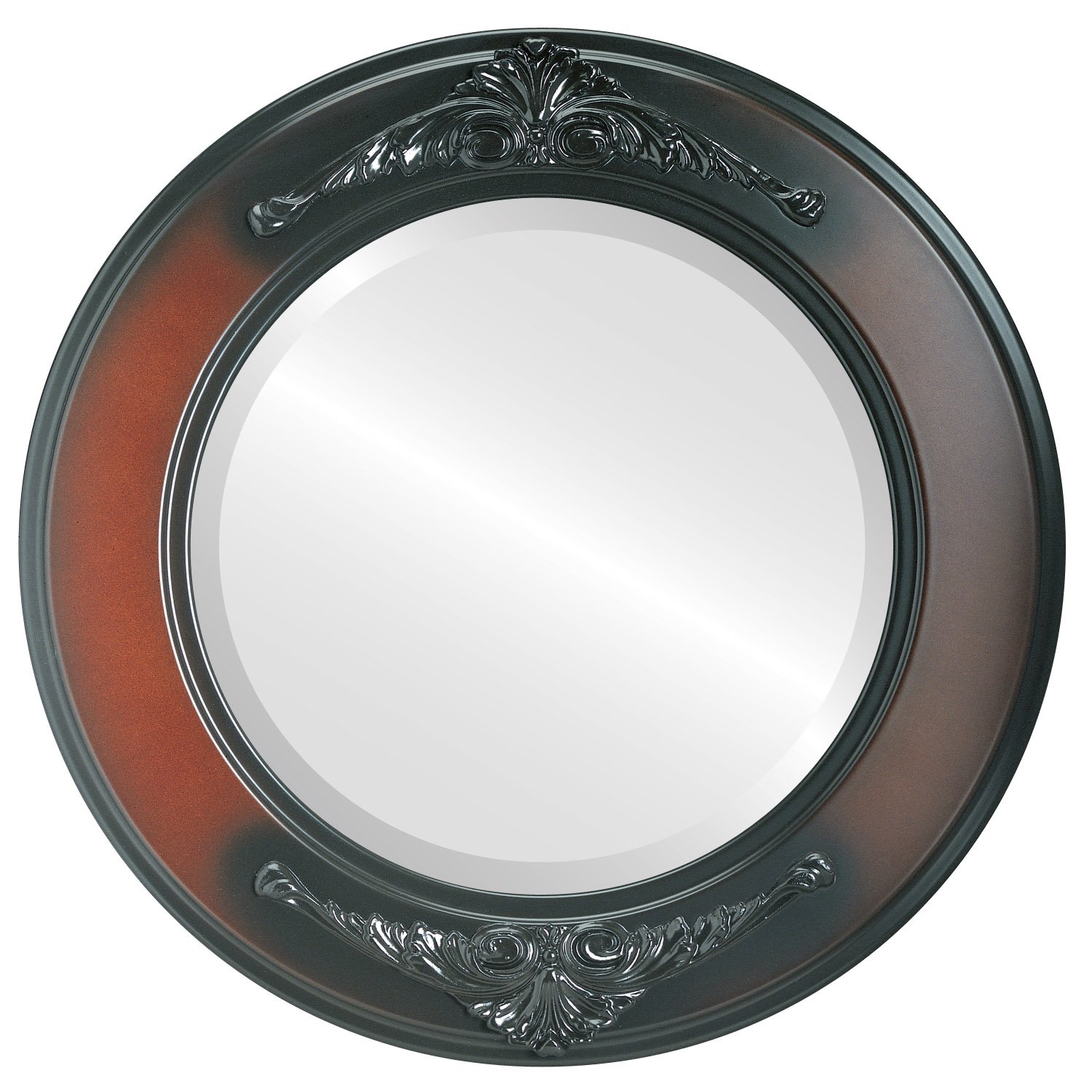 Ovalcrest Round Beveled Wall Mirror - 19x19 Inch Rosewood Framed Decorative Mirror for Living Room, Bedroom & Entryway - Ramino Style Home Decor