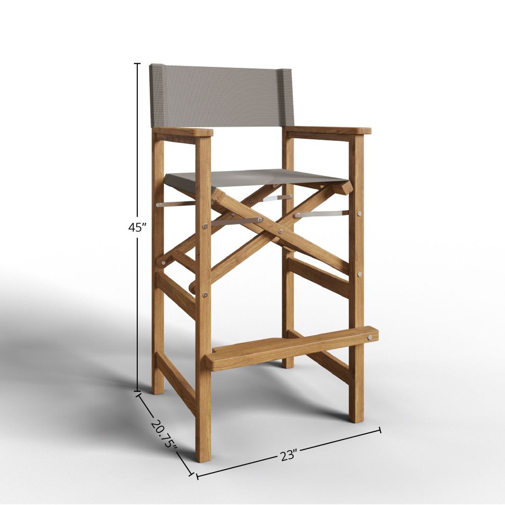 Premium Teak Outdoor Bar Height Dining Armchair - Weather-Resistant Taupe Patio Furniture for Poolside, Deck & Garden Entertaining