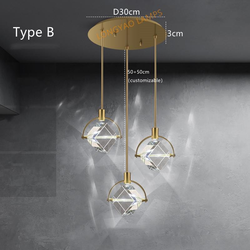 Crystal Cube LED Rotatable Pendant Chandelier - Modern Ceiling Light Fixture for Living Room, Bedroom & Dining Area