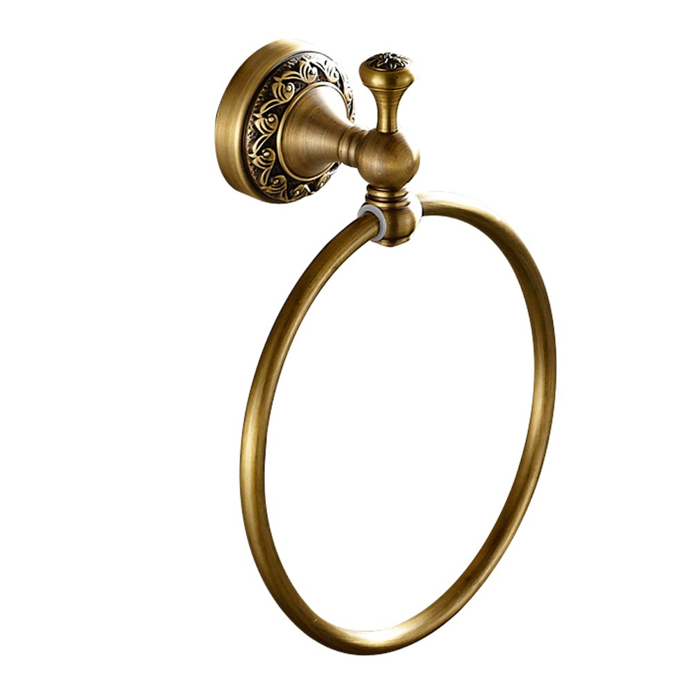 Vintage Brass Towel Ring - Antique Round Wall Mounted Hand Towel Holder with Classic Wave Pattern Base - Perfect for Bathroom, Kitchen & Powder Room Decor