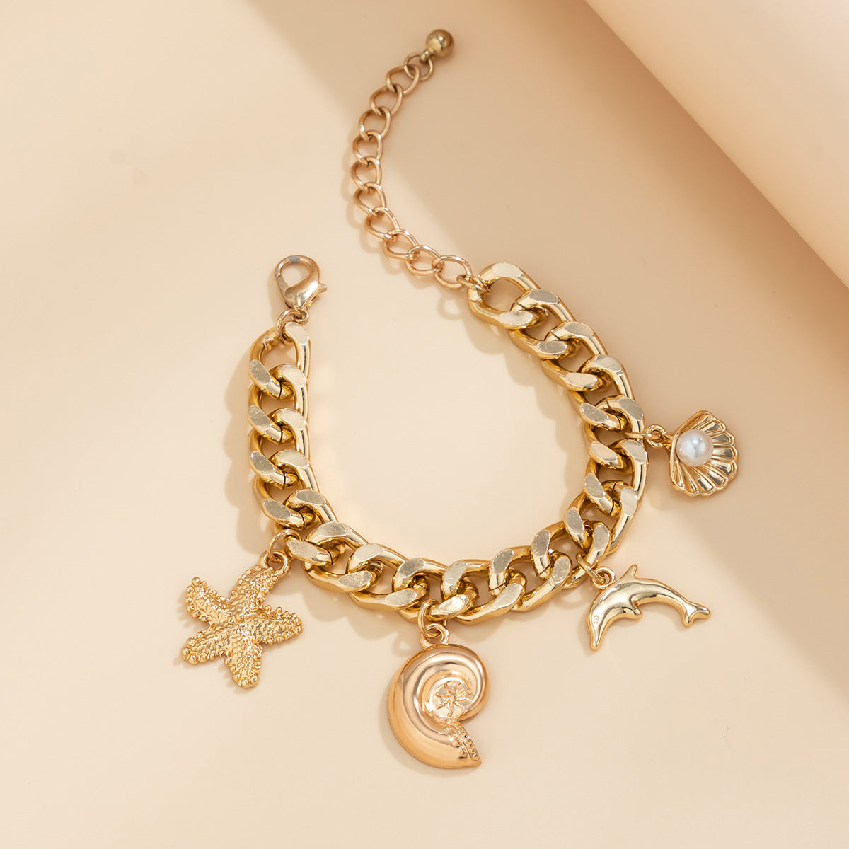Dolphin Starfish Pendant Necklace & Bracelet Set - Ocean Themed Jewelry for Women, Beach Vacation Gift, Summer Accessories for Sea Lovers