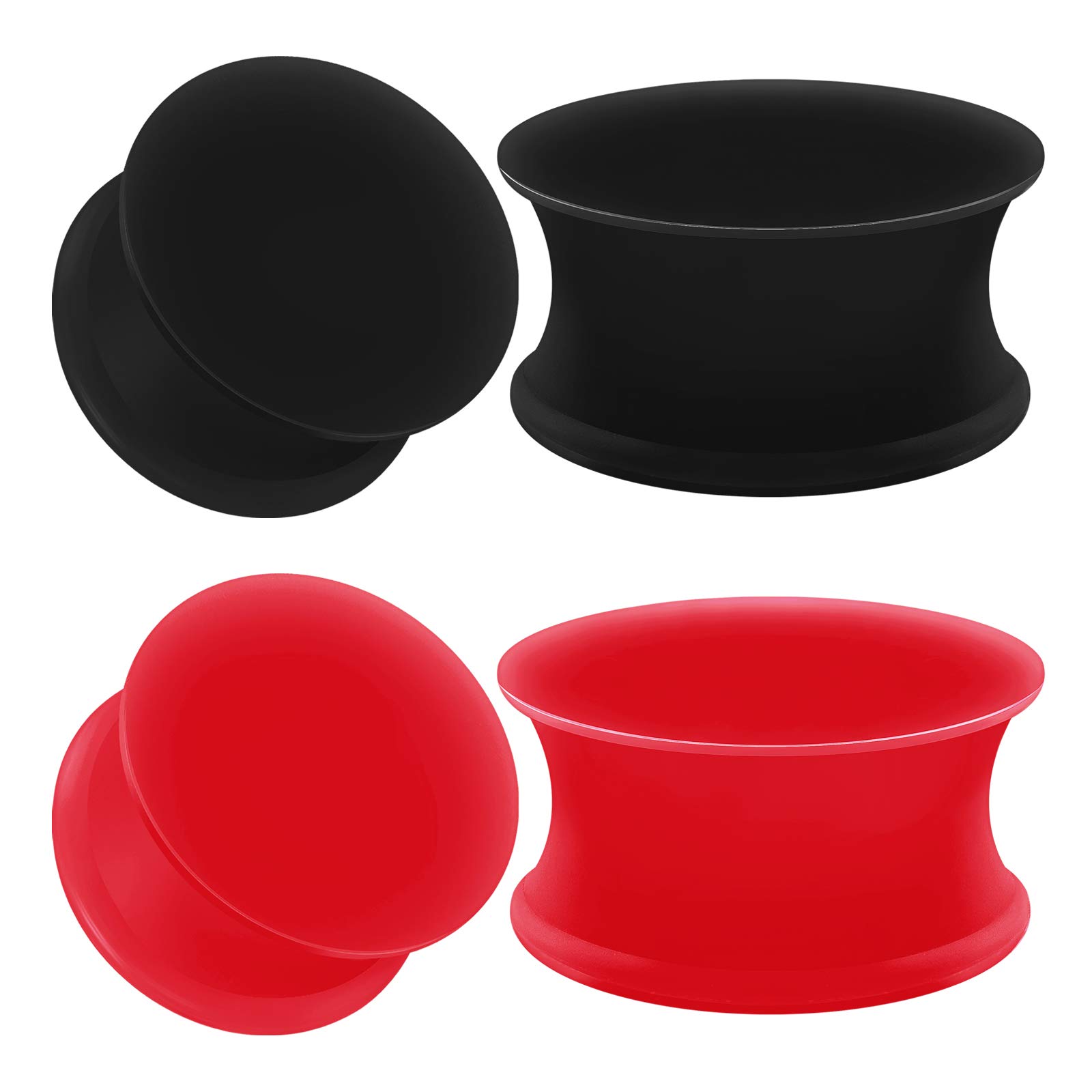 2 Pairs Silicone Black & Red Double Flared Saddle Piercing Jewelry - Ear Stretchers, Plugs, Flesh Tunnels for Gauged Ears - Perfect for Everyday Wear, Parties & Alternative Fashion