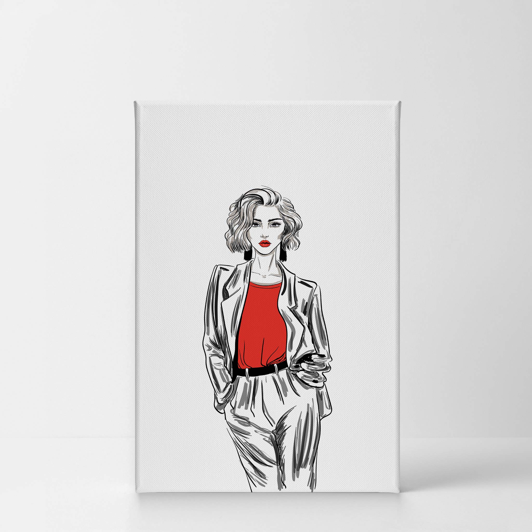 Modern Red Lips Sketch Canvas Print - Glam Fashion Wall Art for Women, Office, Bathroom, Teen Girls Room & Dorm Decor - Ready to Hang 40x30 - Perfect for Living Room, Bedroom & Home Décor