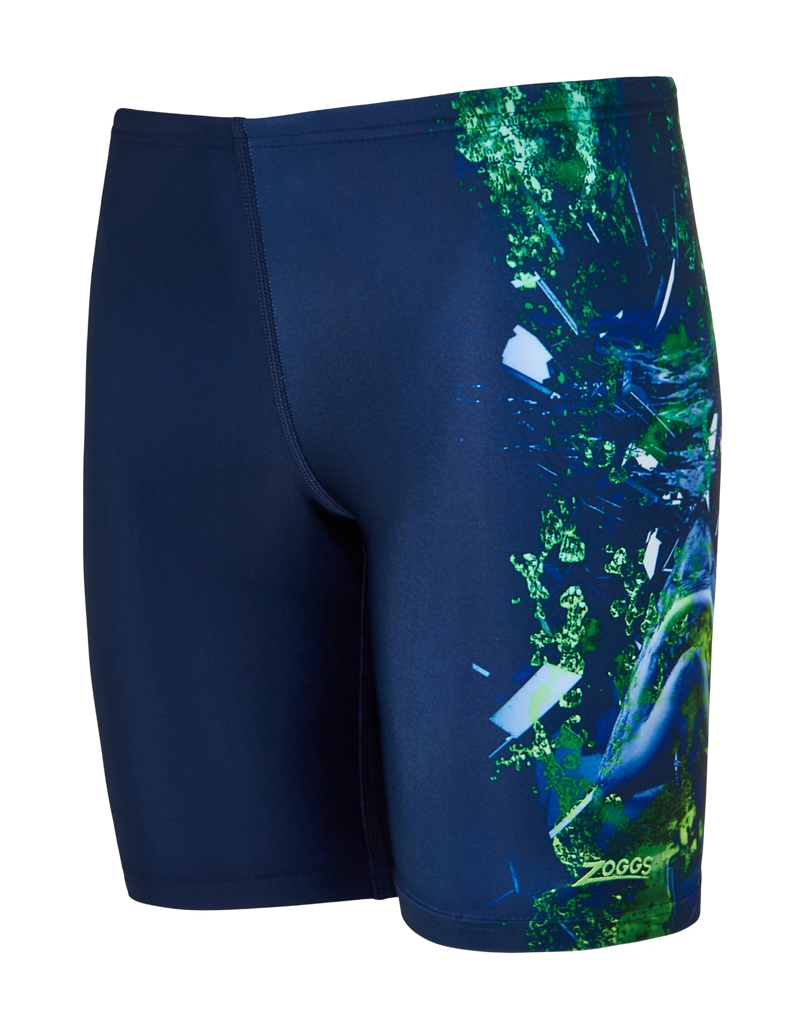 Boys Mako Mid Swim Jammer - Navy/Green - High Performance Competitive Swimwear for Kids - Perfect for Swim Team Practice, Lap Swimming and Water Sports
