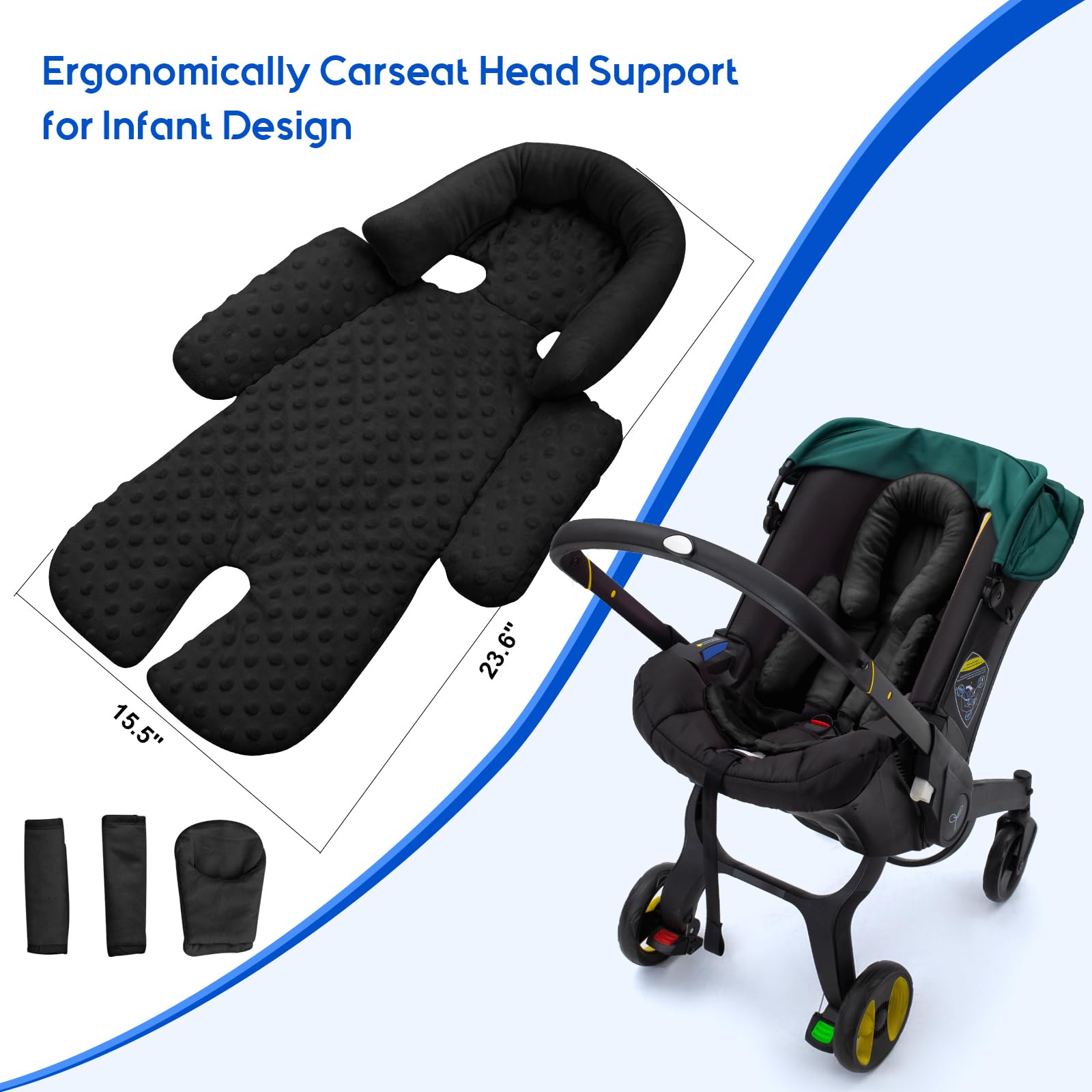 **Newborn Car Seat Head Support with 3 Strap Covers – 2-in-1 Reversible Infant Car Seat Insert & Thickened Cushion – Safe & Comfortable for Preemies to Infants – Perfect for Car Seats, Strollers & Baby Swings – Ideal for Travel, Daily Use & Baby Shower Gifts – Great for Road Trips, Airplane Travel & Errands**