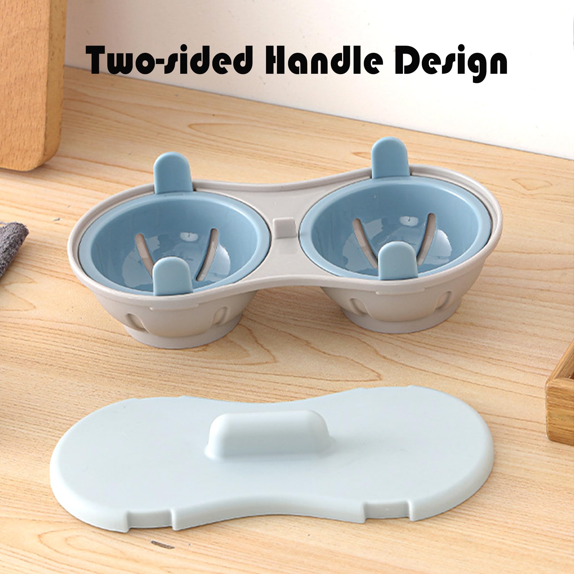 2 Cavity Microwave Egg Cooker - Double Row Poached Egg Maker for Quick Breakfast - Light Blue Kitchen Cooking Gadget - Perfect for Home, Office & Camping Meals