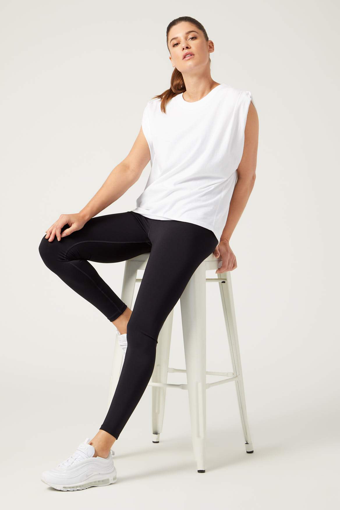 Fiona Women's Muscle Tee - Soft Stretch White Workout Tank Top for Gym, Yoga & Casual Wear