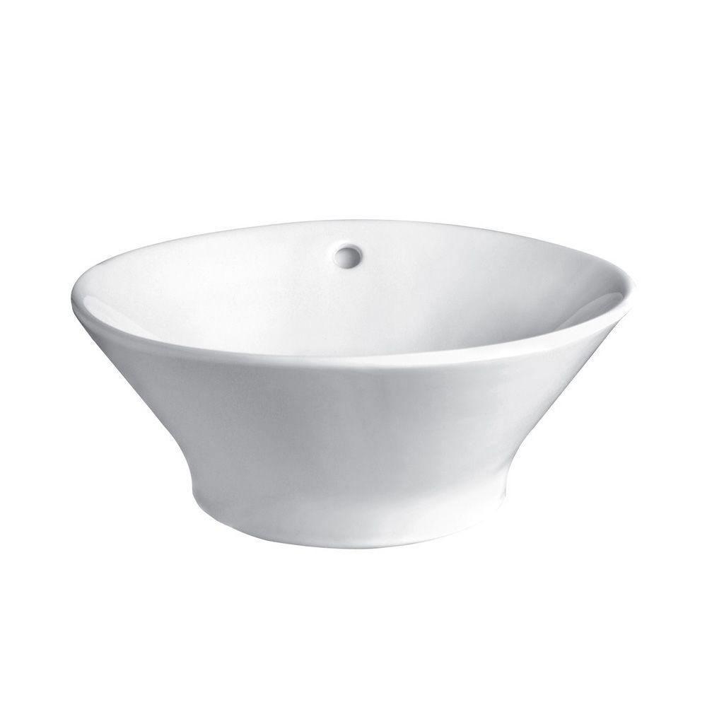 Decolav 1435 CWH White Round Vitreous China Above Counter Vessel Sink with Overflow - Angled Tapered Design for Bathroom Vanity & Powder Room Decor