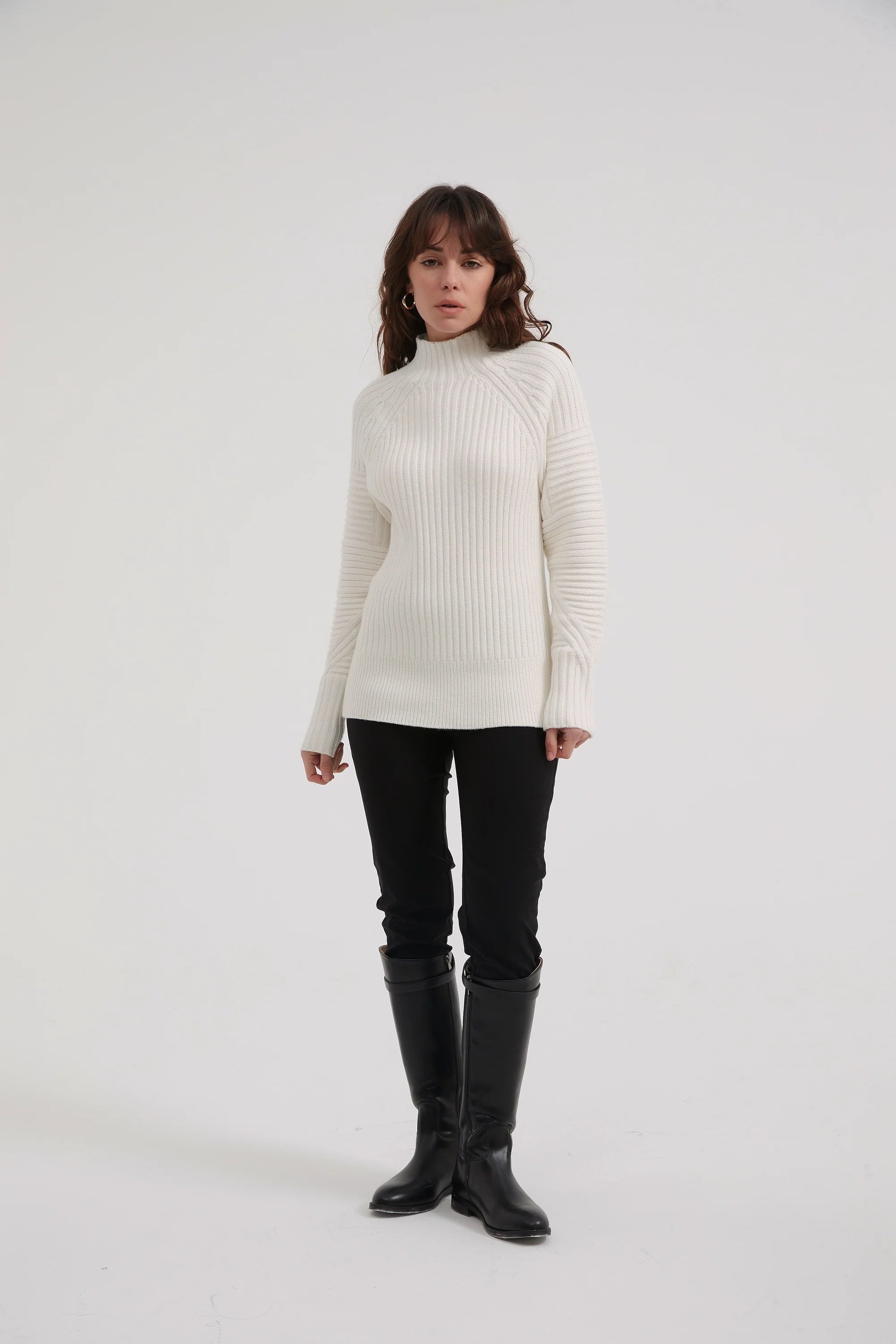 Fitted Rib Knit Ivory Sweater - Soft & Stretchy Women's Pullover for Casual Wear & Layering