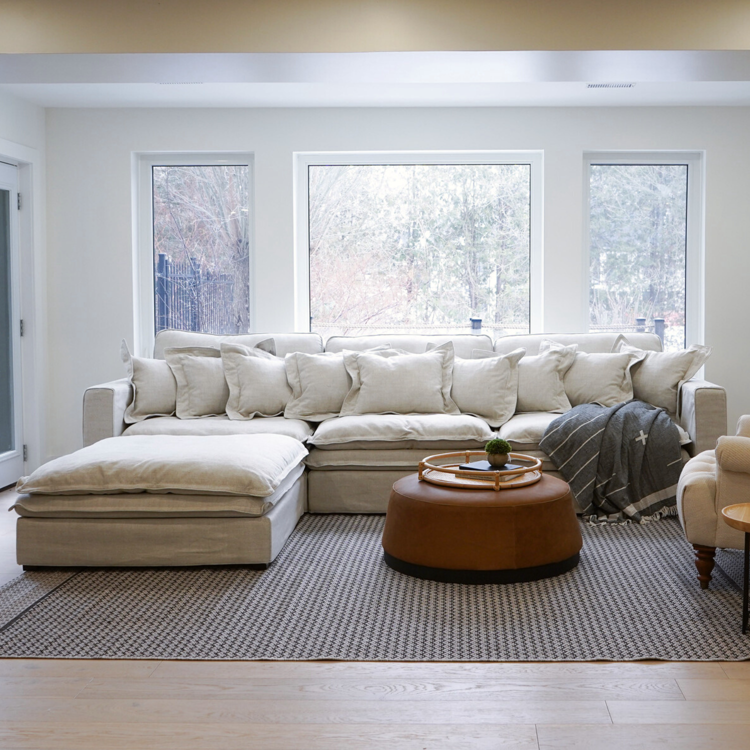Santa Monica 131 Linen Natural Slipcover 4-Piece Sectional Sofa Cover - Perfect for Living Room, Family Room & Home Decor