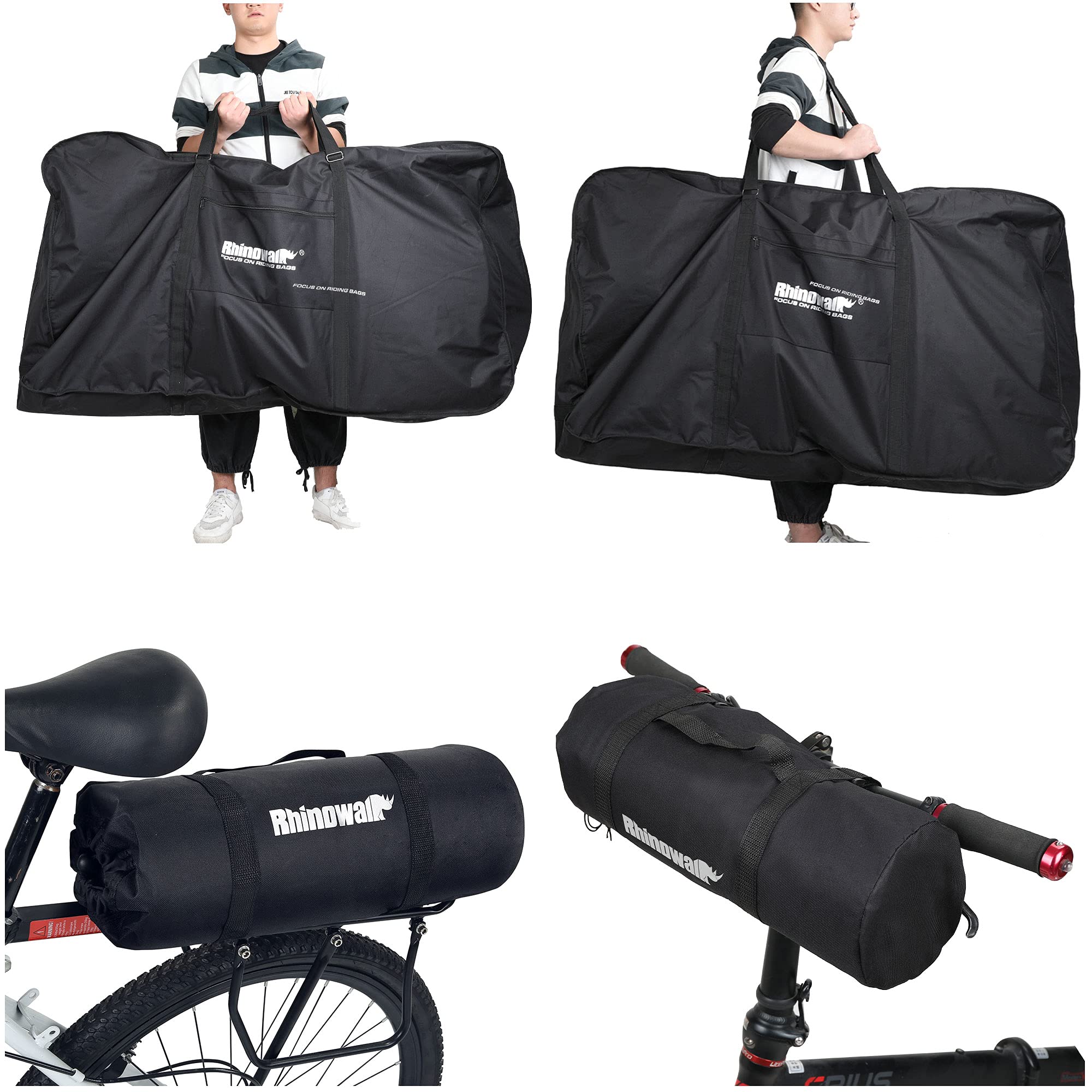 **Rhinowalk 26 Inch Bike Transport Bag - Waterproof Foldable Bicycle Travel Case for Mountain & Road Bikes - Ideal for Train, Airplane, and Car Travel (Black)**