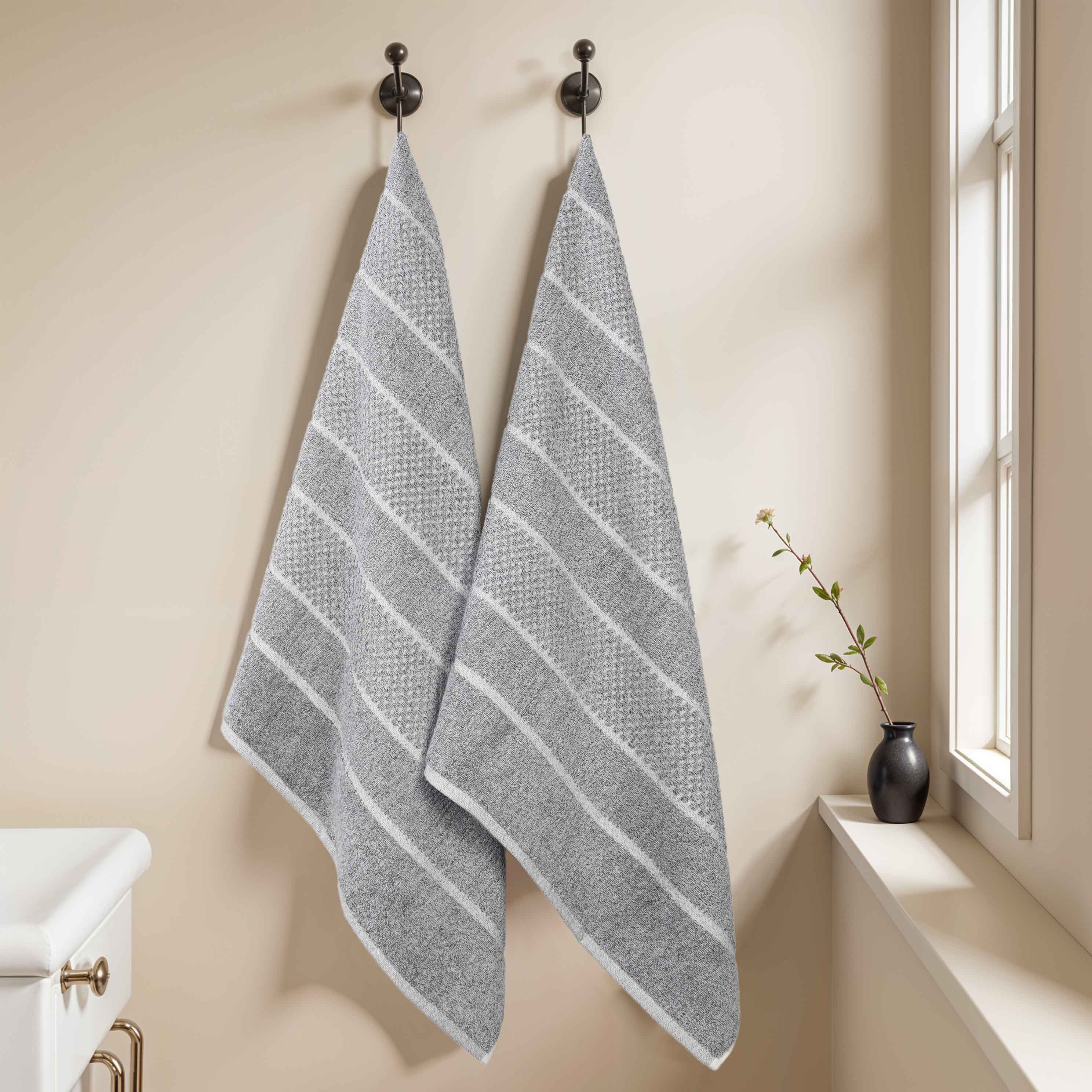 Premium Cotton Blend Checkered and Ribbed Bath Sheets Set of 2 - Super Absorbent, Soft & Quick-Drying Luxury Towels for Spa, Bathroom, Pool, and Beach Use