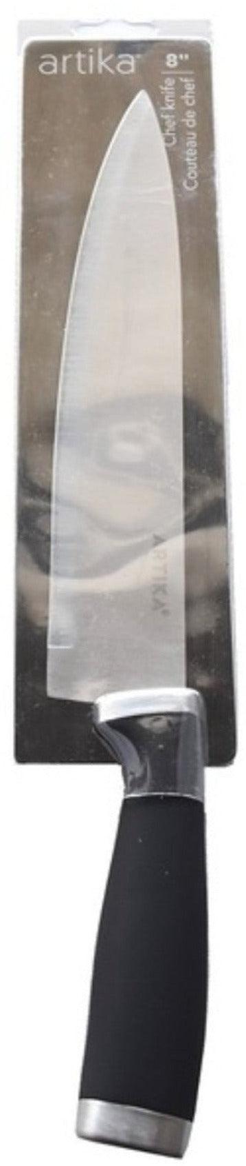 Artika 8-Inch Professional Chef Knife - Black Stainless Steel Blade for Precision Cutting - Perfect for Kitchen, Cooking, and Food Prep