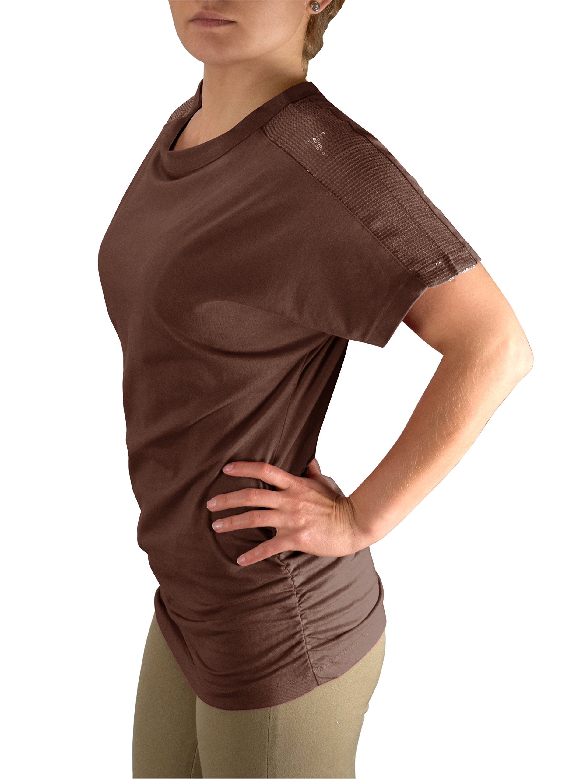 Women's Elegant Cotton Boat Neck Dolman Top with Shirring Drape & Sequin Shoulder Detail - Perfect for Casual Wear, Parties & Evening Outfits