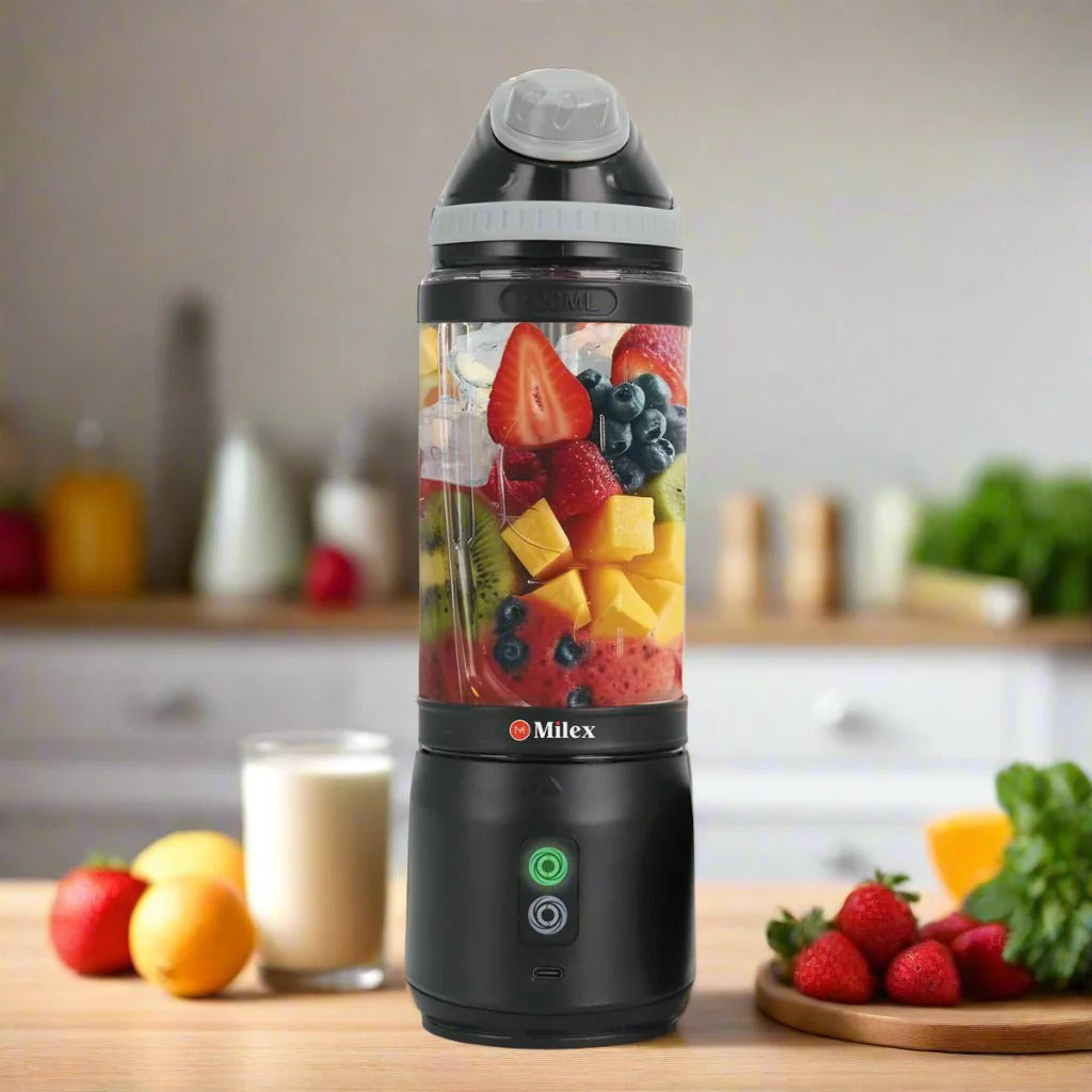 Milex On the Go Blender Pro - Portable Personal Smoothie Maker for Fruits, Vegetables & Protein Shakes - Perfect for Gym, Office & Travel - USB Rechargeable & BPA Free
