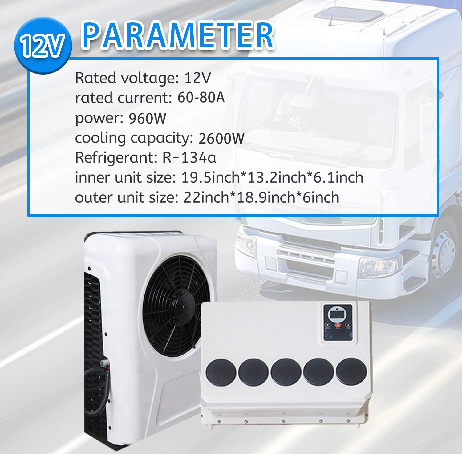 12V DC RV Truck Air Conditioner Unit - Intelligent Inverter Parking AC with Quiet Cooling for Campers & Vehicles - Perfect for Road Trips & Outdoor Adventures (White)