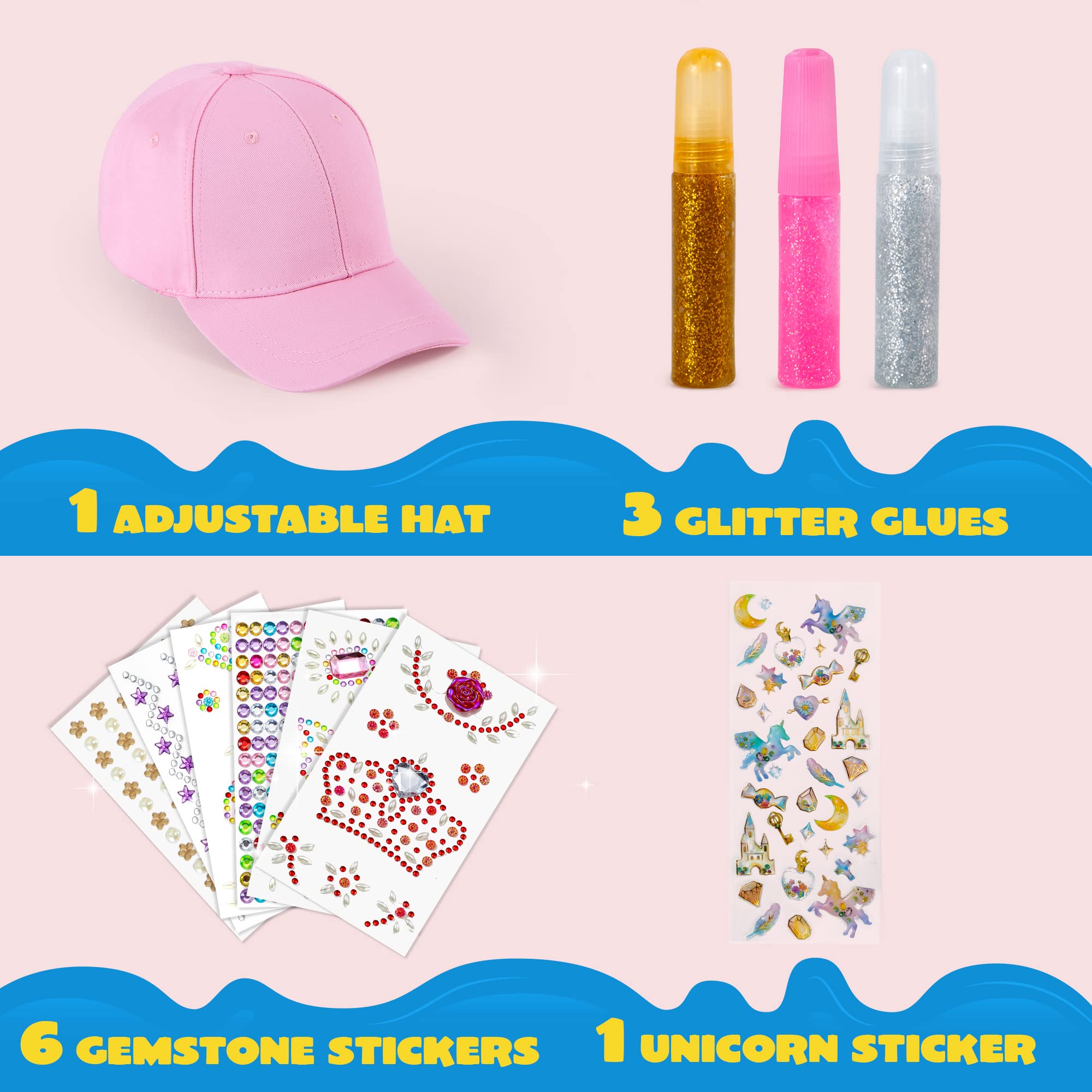 Klever Kits DIY Baseball Cap Decoration Kit - 7 Sheets of Sparkling Gems & Stickers, Creative Arts and Crafts for Kids, Fun DIY Activity Toy for Girls & Boys - Perfect for Birthday Parties, Summer Camps & Creative Playtime