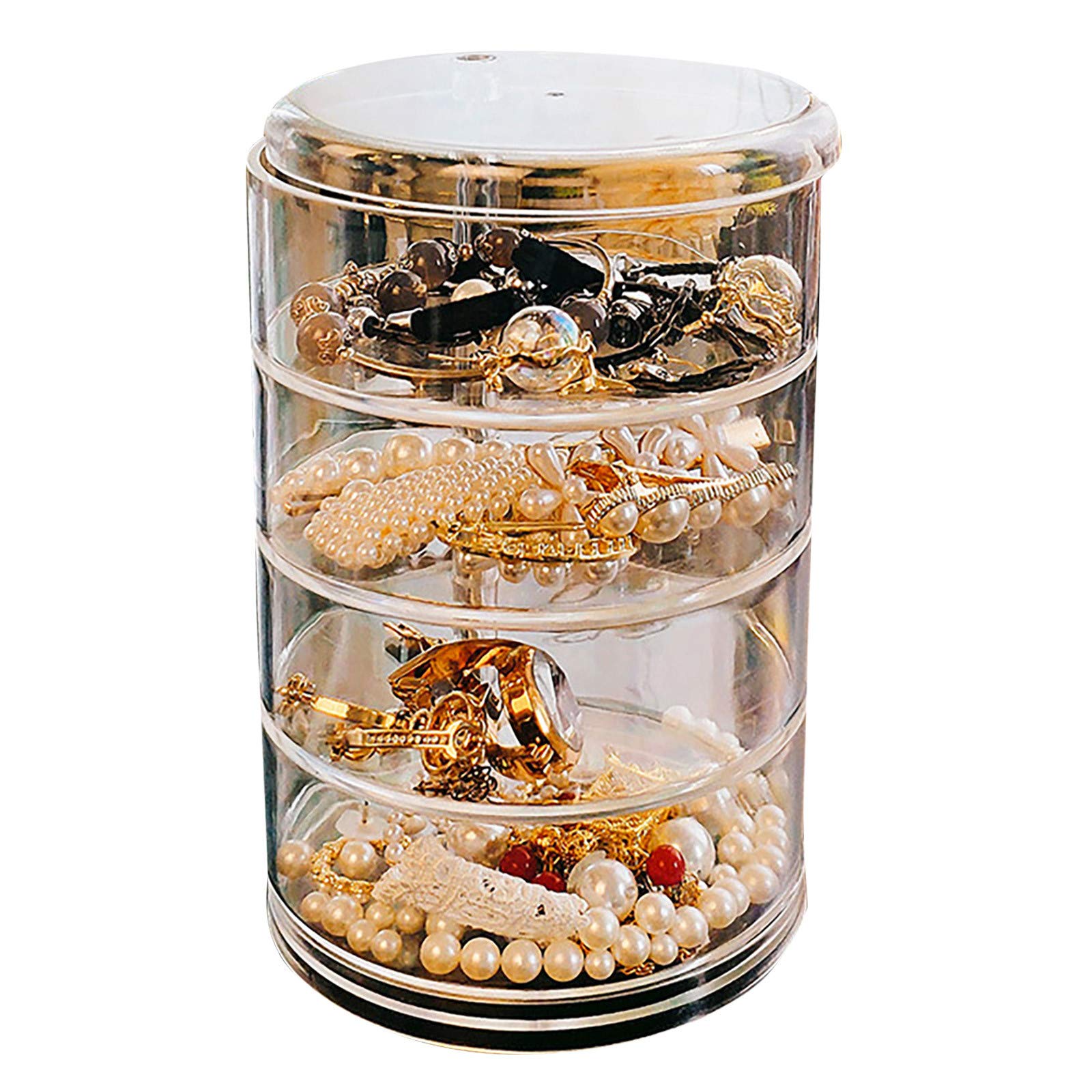 4-Tier Acrylic Rotating Jewelry Box with Mirror - Clear Earring & Hairpin Organizer Display Stand - Perfect for Bedroom, Bathroom & Travel Storage