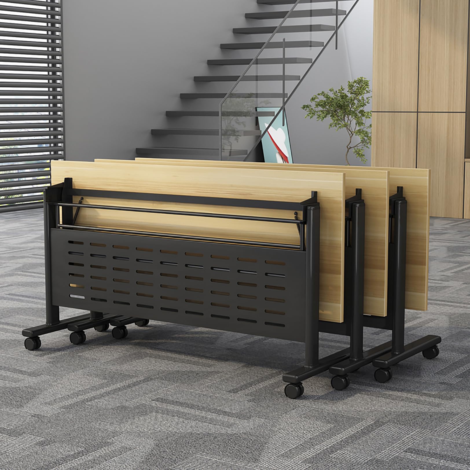 Foldable Conference Table with Wheels - Mobile Flip Top Training Table for Office, Classroom & Meetings | Portable & Space-Saving Design for Business, Education & Event Spaces