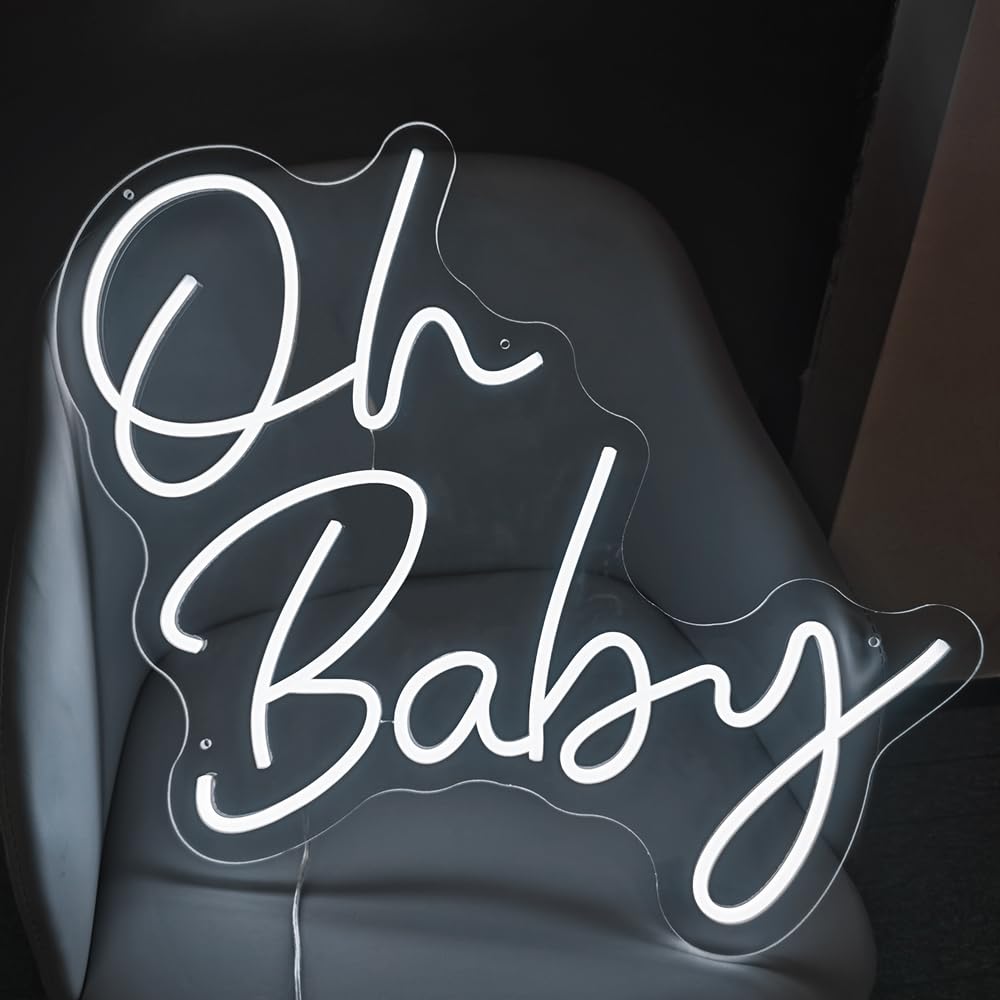 Oh Baby Neon Sign - 21.5x20 Inch Large LED Light Up Sign for Baby Shower Decor, Gender Reveal Party, Nursery Wall Decor & Birthday Backdrop - Perfect for Bedroom, Living Room & Event Decorations