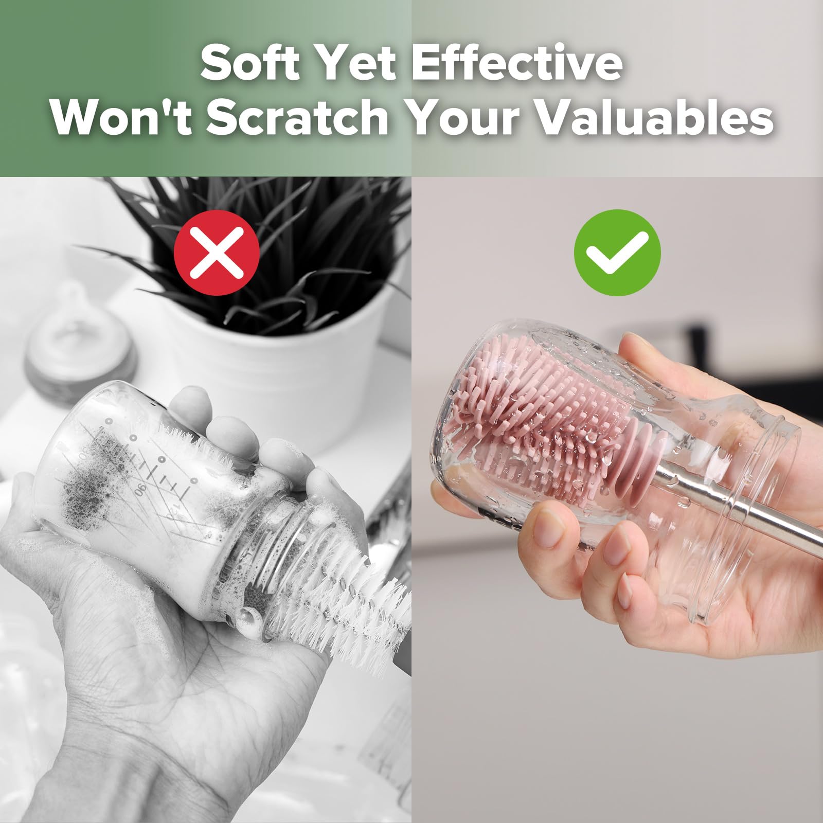 Haakaa Silicone Brush - Soft Bristles for Breast Pumps, Baby Bottles & More - Home & Travel Use