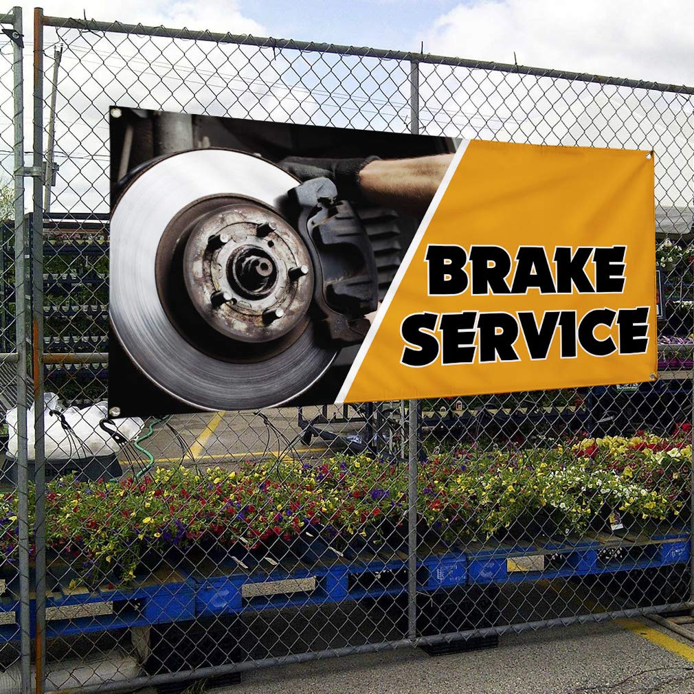 Vinyl Banner - 48x96 Inches, Multiple Sizes Available - Weatherproof Outdoor Advertising Sign for Brake Service & Automotive Businesses - Industrial Yard Signs with 8 Grommets - Perfect for Car Dealerships, Repair Shops & Outdoor Events
