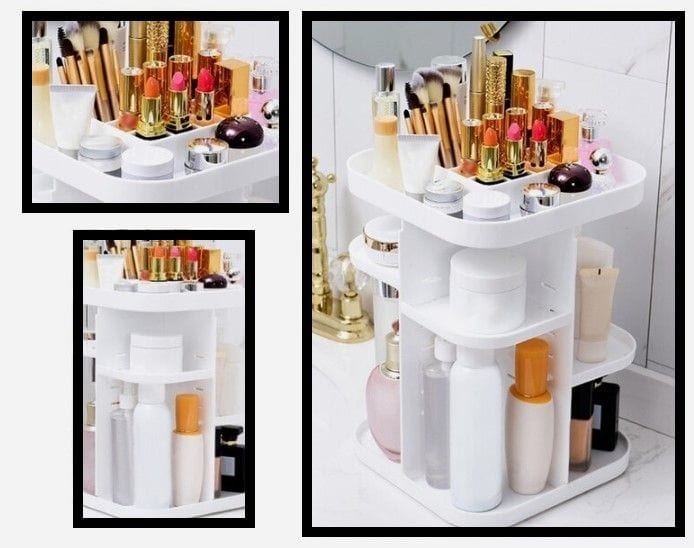 360° Rotating Large Capacity Makeup Organizer with Mirror - Cosmetic Storage for Bedroom, Bathroom & Vanity | Perfect for Organizing Lipsticks, Brushes & Skincare Products (White)