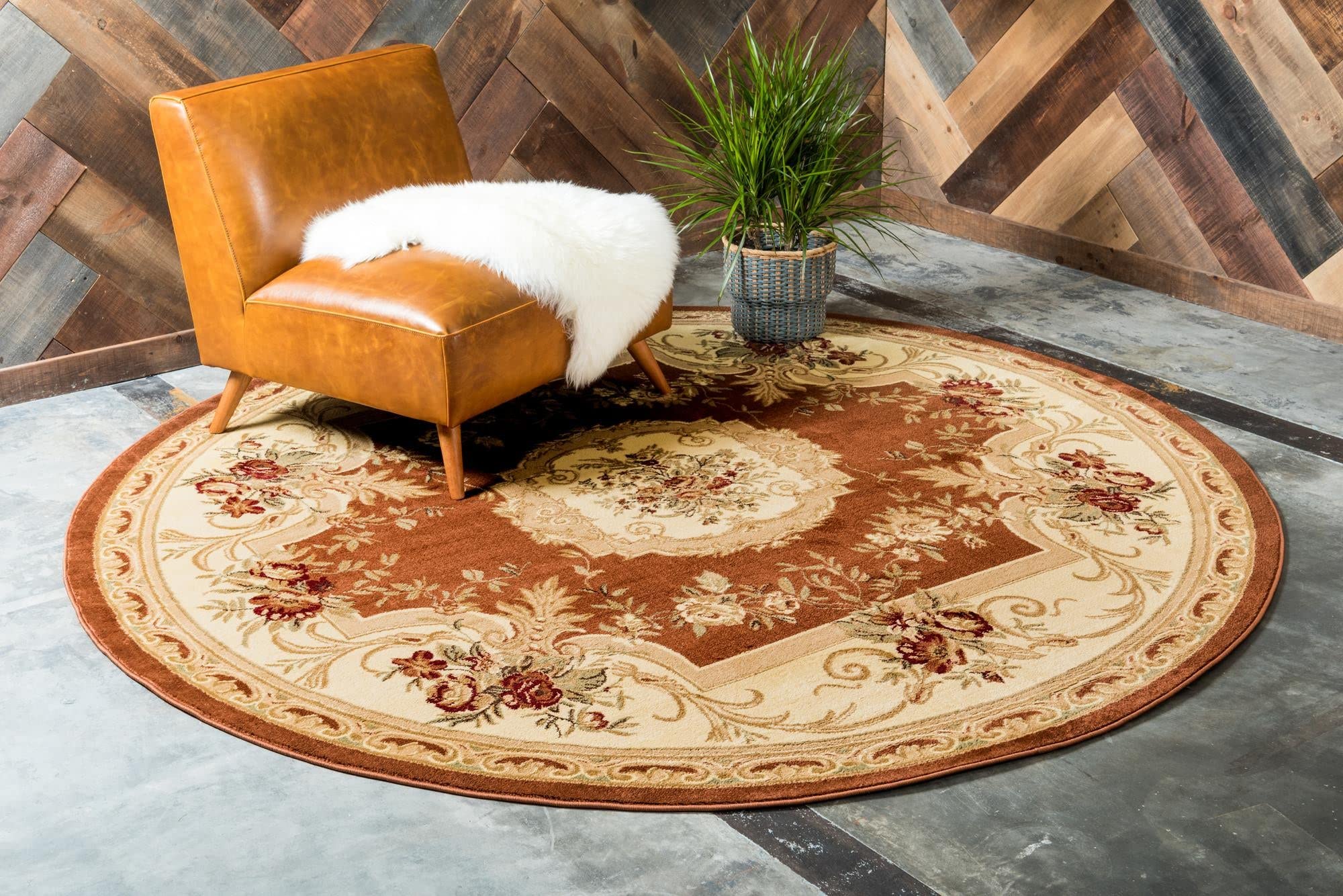 Chateau Collection 6 Ft Round Brick Red Area Rug - Soft Medium Pile for Kitchens & Dining Rooms | Perfect for Farmhouse, Boho & Modern Home Decor