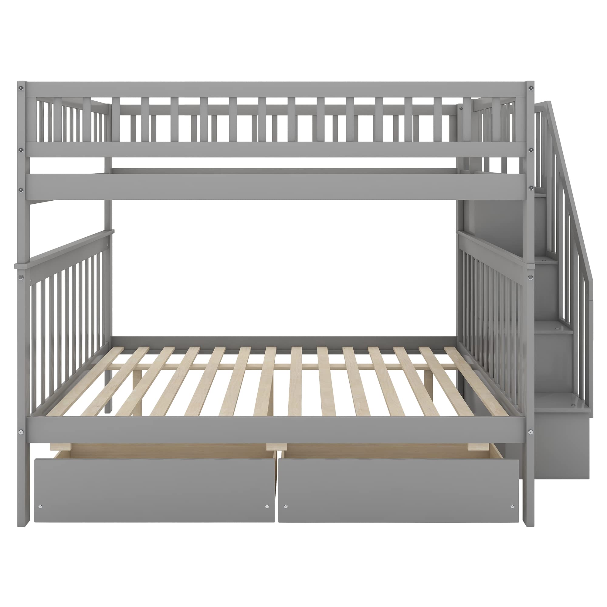 Harper & Bright Designs Full Over Full Bunk Bed with Stairs & Storage Drawers - Convertible Wooden Bunk Bed for Kids, Teens & Adults - Space-Saving Gray Bedroom Furniture for Small Rooms, Guest Rooms & Vacation Homes