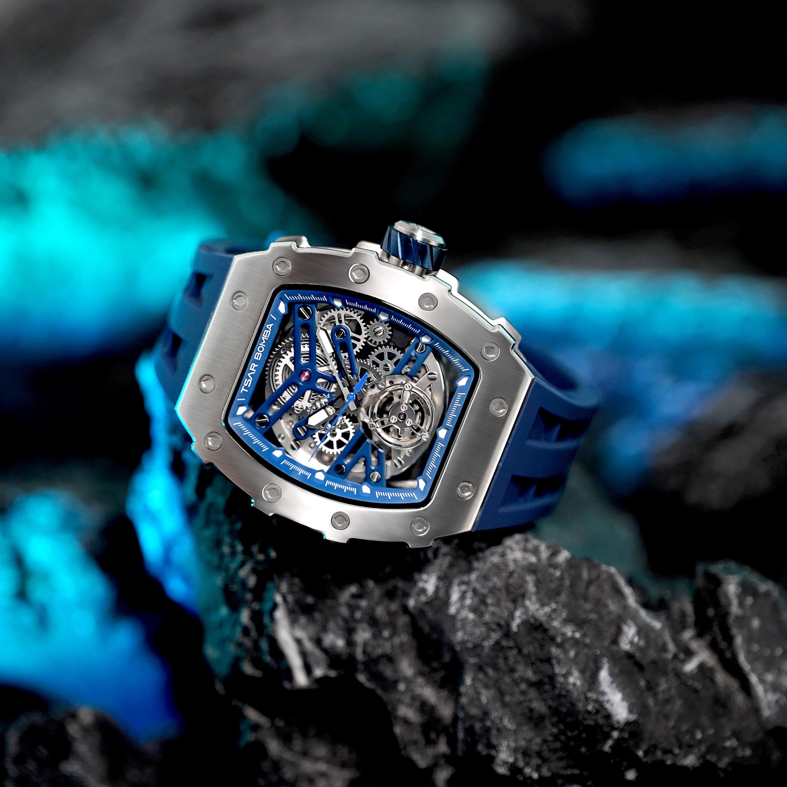 TSAR BOMBA Men's Luxury Automatic Watch - Japanese Mechanical Movement, 50M Waterproof, Stainless Steel Case & Sapphire Glass - Unique Big Face Tonneau Design - Perfect for Business, Formal Events & Fashion Gifts for Men