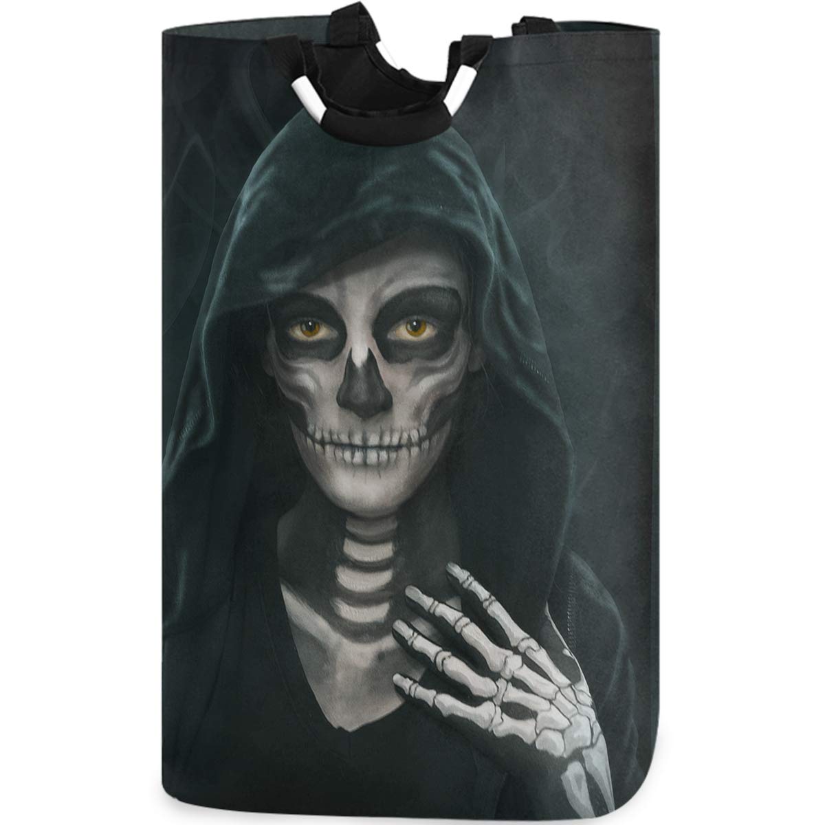 Visesunny Large Collapsible Laundry Hamper - Black Skull Witch Design, Foldable Oxford Fabric Laundry Basket with Handles, Waterproof Dirty Clothes Storage Bin for Washing Machine, Perfect for Dorm, Apartment & Travel Laundry Organization
