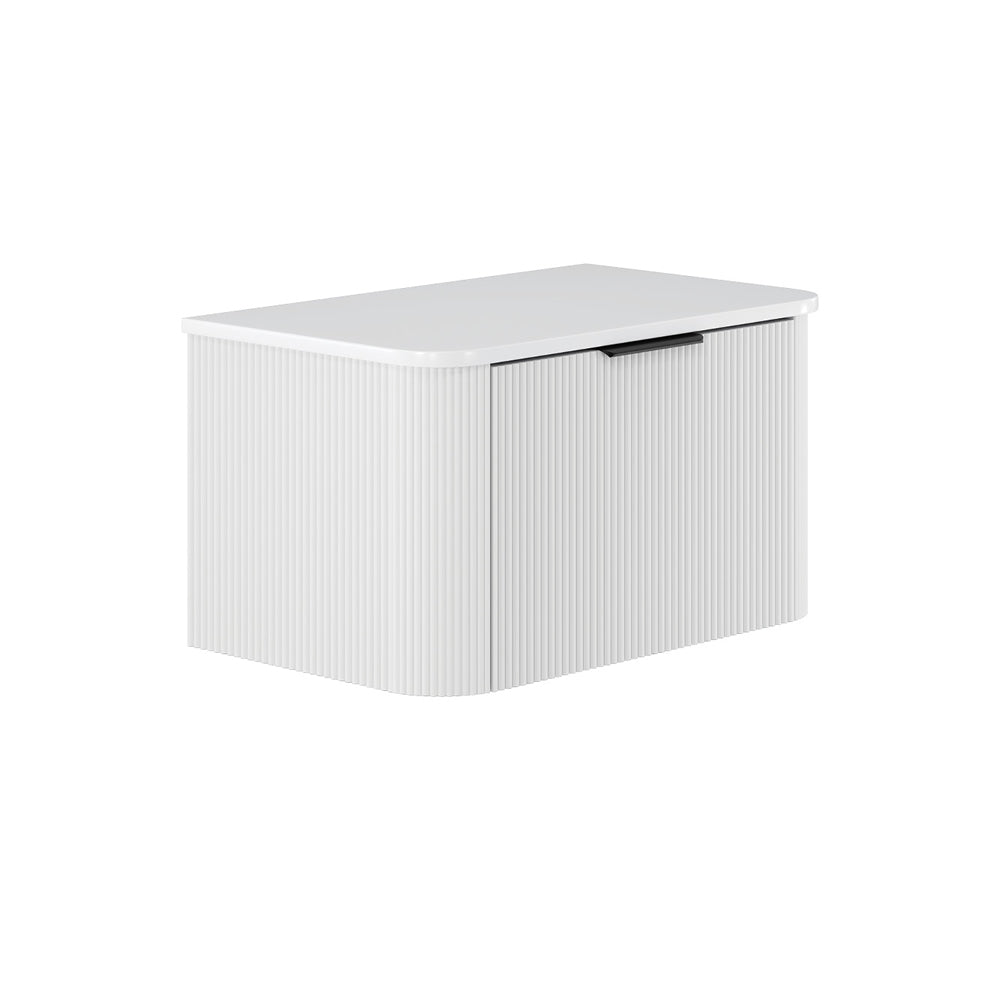 Fienza 75UW C Minka Curved Satin White 750 Wall Hung Bathroom Vanity Cabinet - Perfect for Modern Bathroom Renovation & Small Space Storage