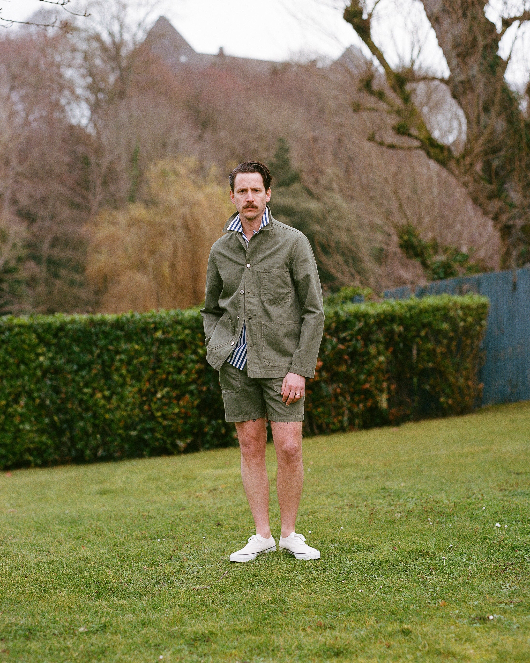 Olive Cotton Linen Herringbone Fatigue Shorts - Comfortable Casual Summer Shorts for Men | Perfect for Outdoor Activities, Travel & Everyday Wear