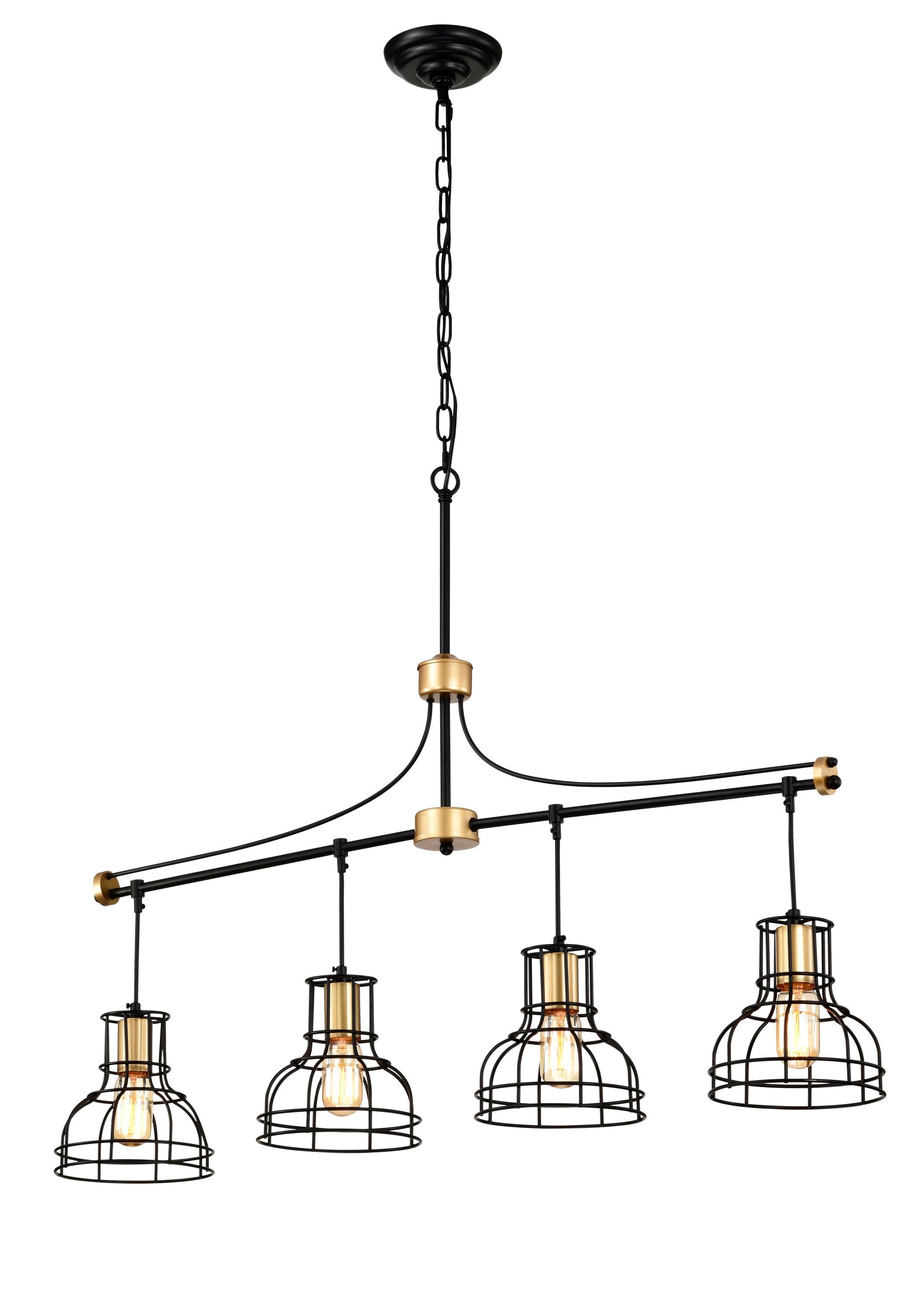 40 Inch Farmhouse Linear Chandelier - Matte Black & Gold Hanging Light Fixture with Metal Lampshade for Dining Room, Kitchen Island & Table Lighting | Rustic Home Decor, Modern Farmhouse Interior Design