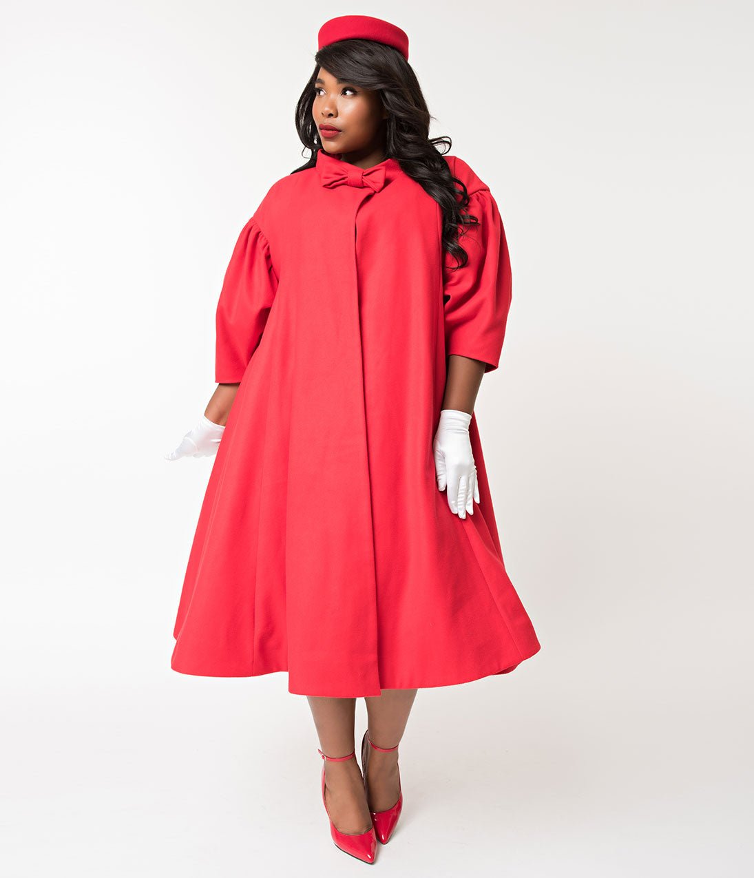 Barbie x Unique Vintage Plus Size 1960s Style Red Flare Swing Coat - Retro Vintage Fashion for Women, 60s Inspired Outerwear for Parties & Special Occasions