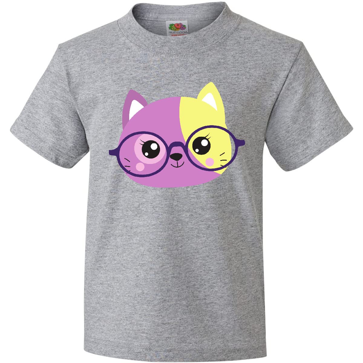Inktastic Hipster Cat with Glasses - Cute Kitten Graphic Youth T-Shirt for Boys & Girls | Perfect for School, Casual Wear & Cat Lovers Gifts