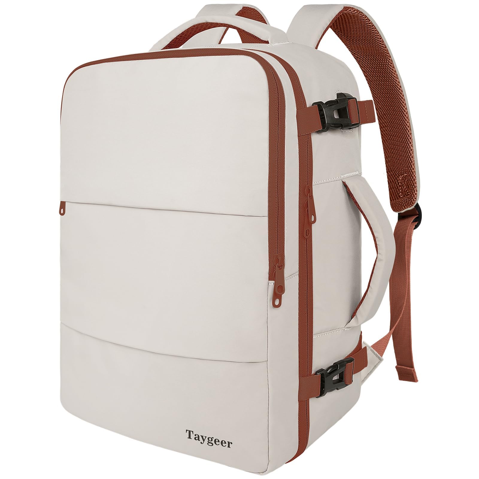 Taygeer Women's Travel Backpack - 35L Laptop Backpack with Shoe Compartment, Airline Approved Carry-On Bag for College, Gym, Hiking & Weekender Trips | Durable Khaki & White Design for Work, School & Outdoor Adventures