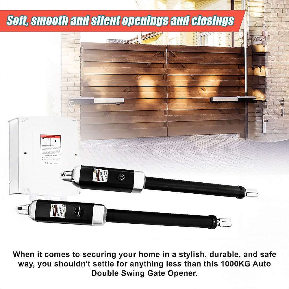 1000KG 20W Solar Powered Double Swing Automatic Gate Opener with Remote Control - Ideal for Driveway, Farm, and Ranch Security Access