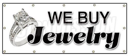 48x120 Inch Jewelry Store Banner - Buy Gold, Watches, Rings & Gemstones - Perfect for Pawn Shops, Jewelry Stores & Appraisal Services