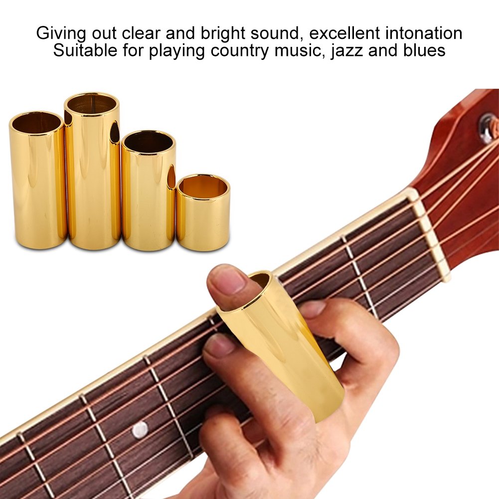 4-Piece Metal Slide Bar Set - Gold String Slides for Electric Guitar - Perfect for Finger Knuckle Playing & Blues Solos