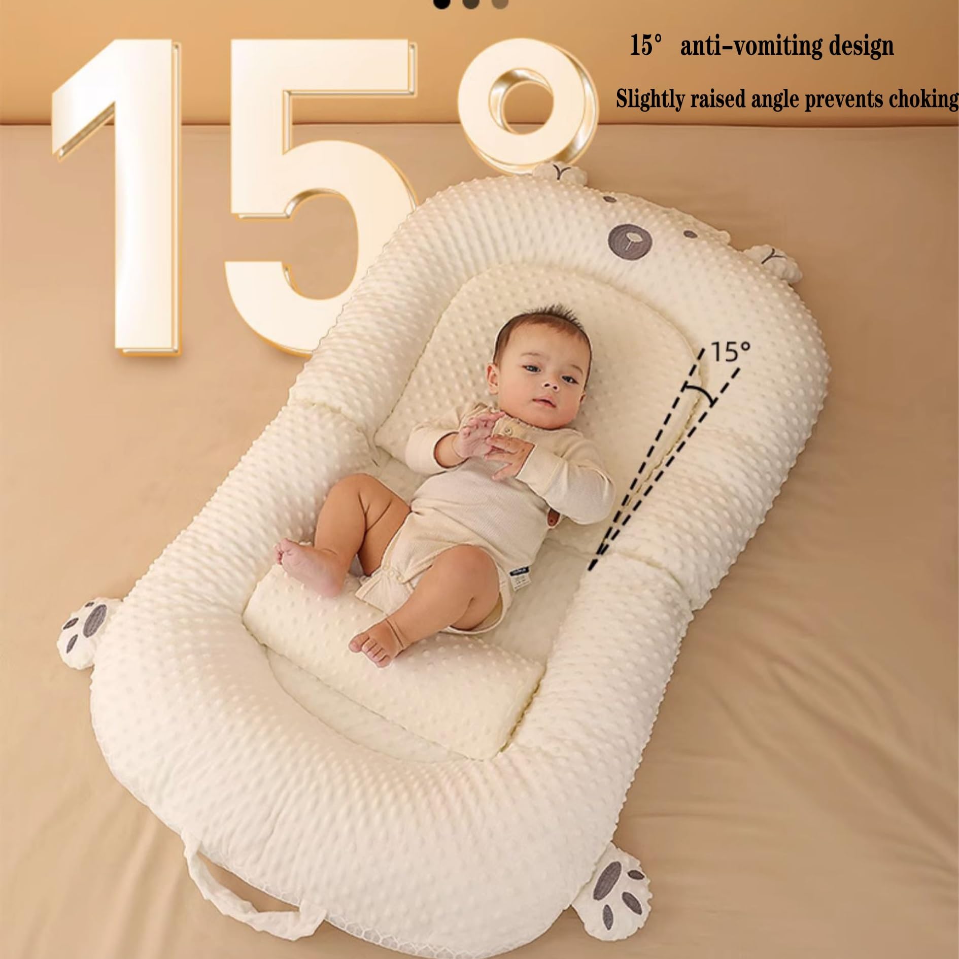 Breathable Portable Baby Recliner Cover for Newborns 0-24 Months - Foldable 3D Bean Velvet Baby Nest with XXL Size (Outer:45x27.5in, Inner:25.9x11.8in) - Perfect for Nursery, Travel & Breastfeeding Support