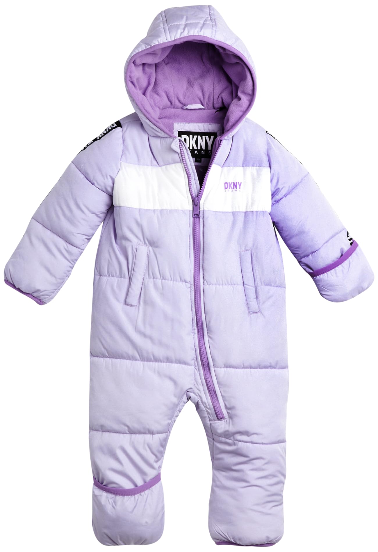 DKNY Baby Girls' Hooded Fleece-Lined Winter Snowsuit - Warm Zip-Up Snow Pram Coat for Newborns & Infants 0-24 Months - Perfect for Outdoor Winter Play, Snow Days & Stroller Walks